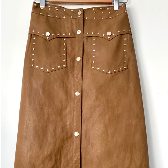 NWT Zara Leather Like Midi Dkirt with Grommets S - Picture 1 of 6